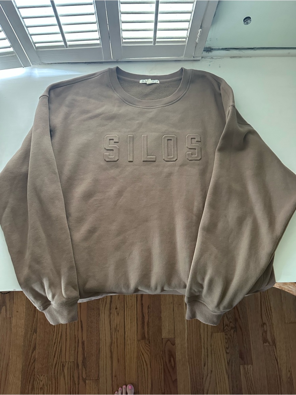 Magnolia Embossed 'SILOS' Crewneck Sweatshirt - Brown